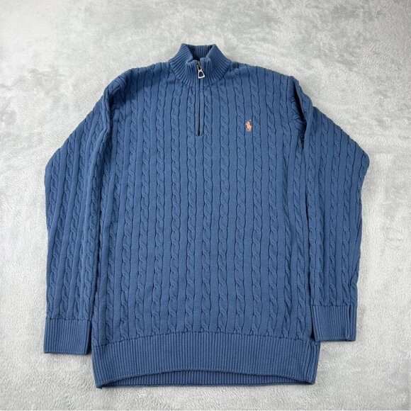 Polo Ralph Lauren Men's Size XL Chunky Cable Knit 1/4 Zip Jacket Color Blue - Picture 1 of 11